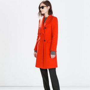 ZARA Double Breasted Wool Coat RED SMALL